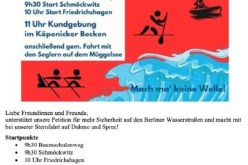 Save the Date: Wasserdemo am 24.9.23, im und am Köpenicker Becken - auch für Anwohner und alle übrigen Berliner