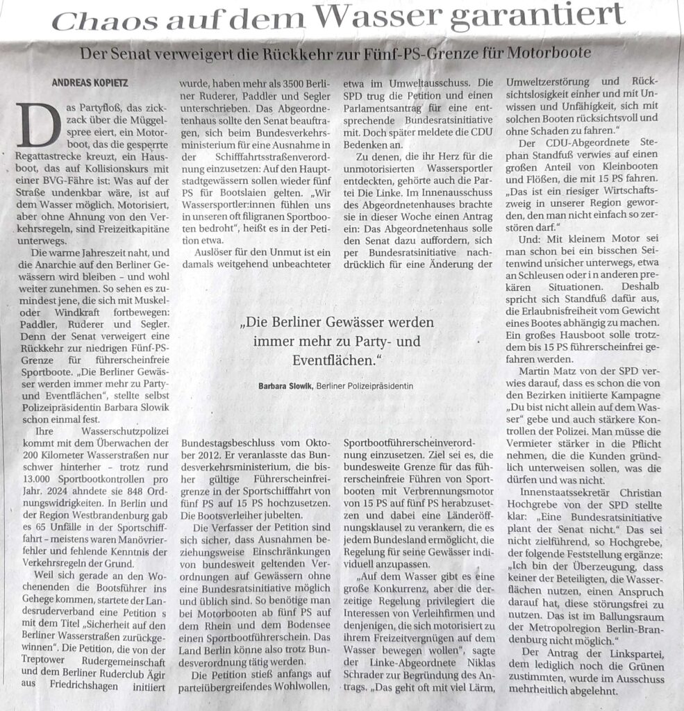 Artikel - Chaos auf dem Wasser - Berliner Zeitung 24.4.26